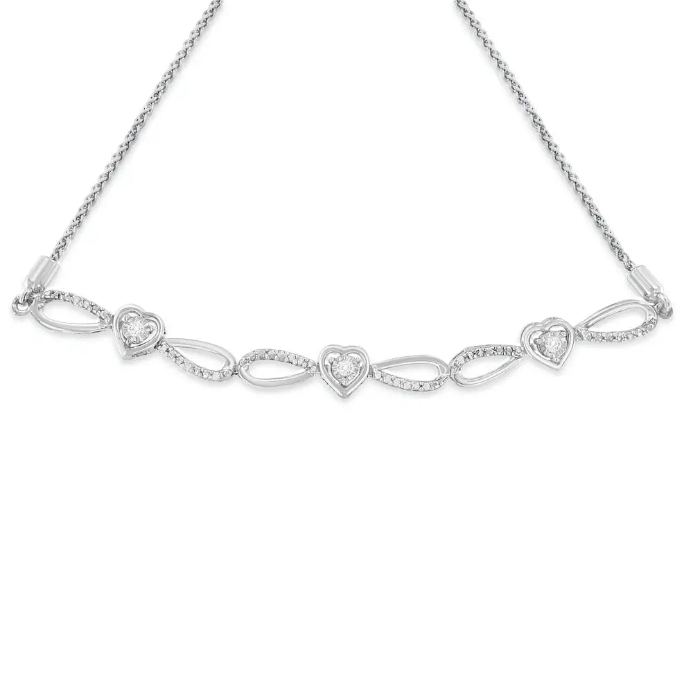 Diamond triple heart infinity bolo bracelet in sterling silver 6–9 inch bijoux-nyc direct