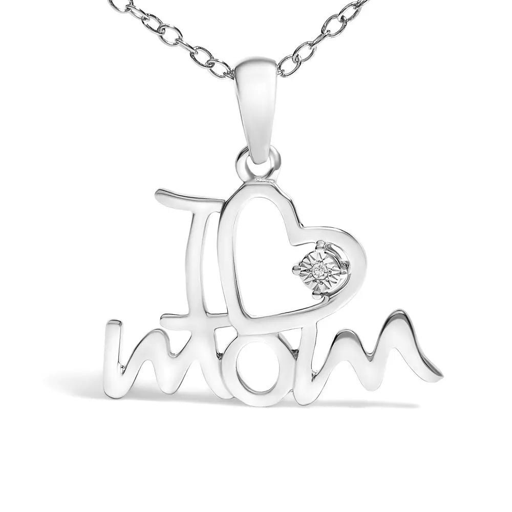 I love mom diamond heart pendant necklace in sterling silver 18 inch bijoux-nyc direct