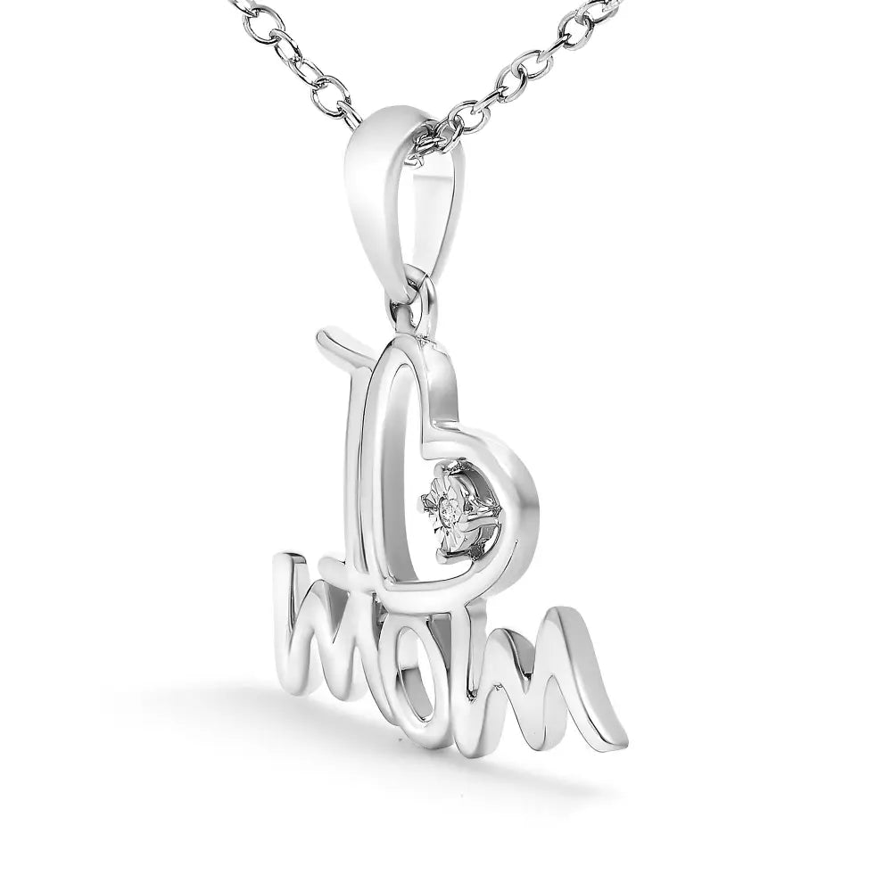 I love mom diamond heart pendant necklace in sterling silver 18 inch bijoux-nyc direct