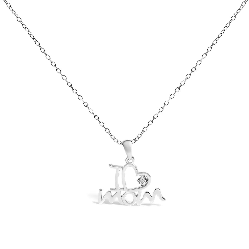 I love mom diamond heart pendant necklace in sterling silver 18 inch bijoux-nyc direct