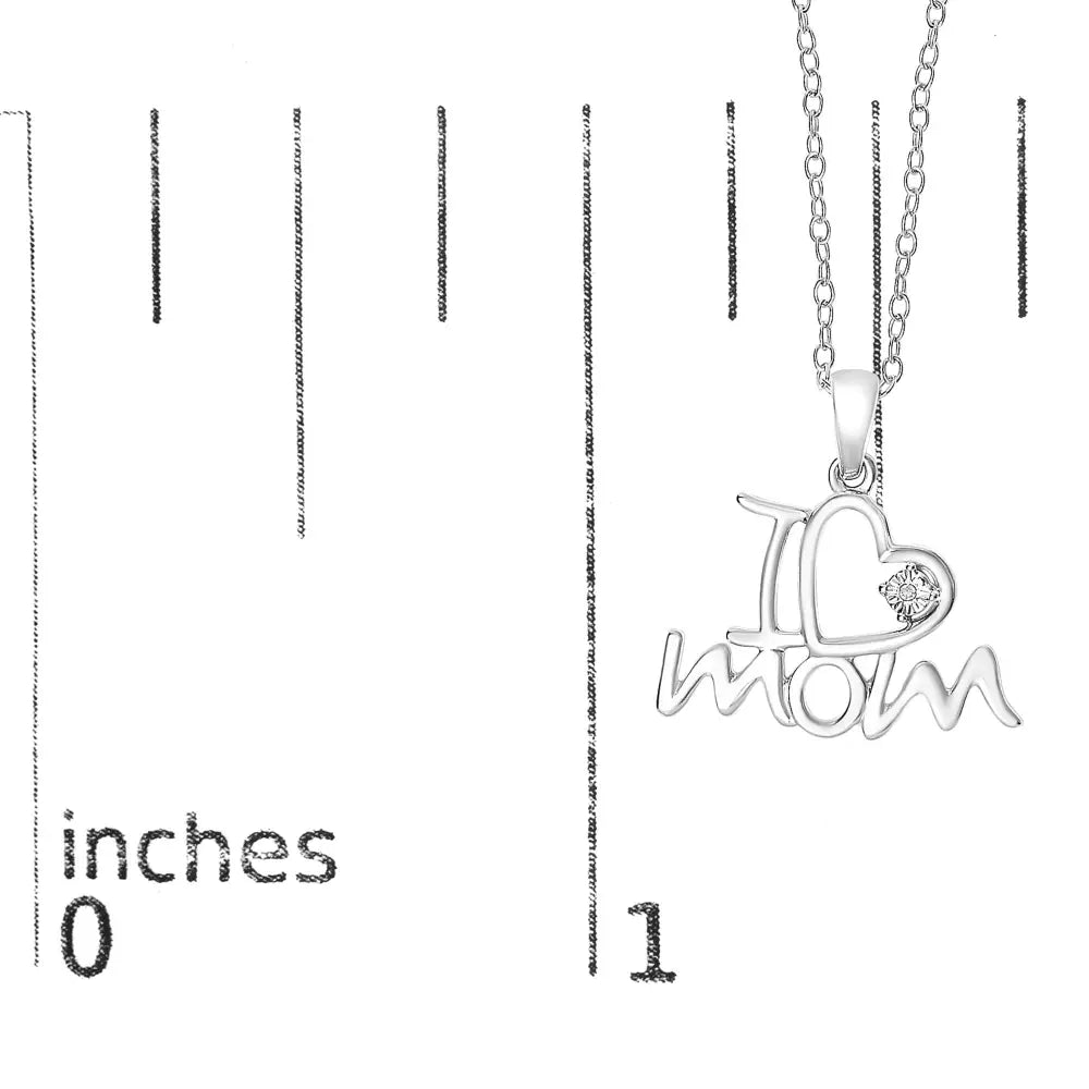 I love mom diamond heart pendant necklace in sterling silver 18 inch bijoux-nyc direct