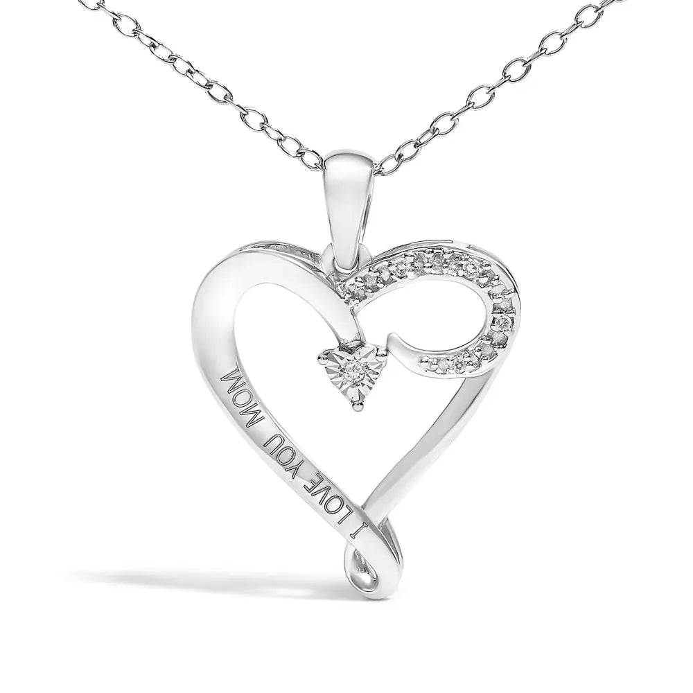 Diamond accent i love you mom heart pendant in sterling silver 18 inch bijoux-nyc direct