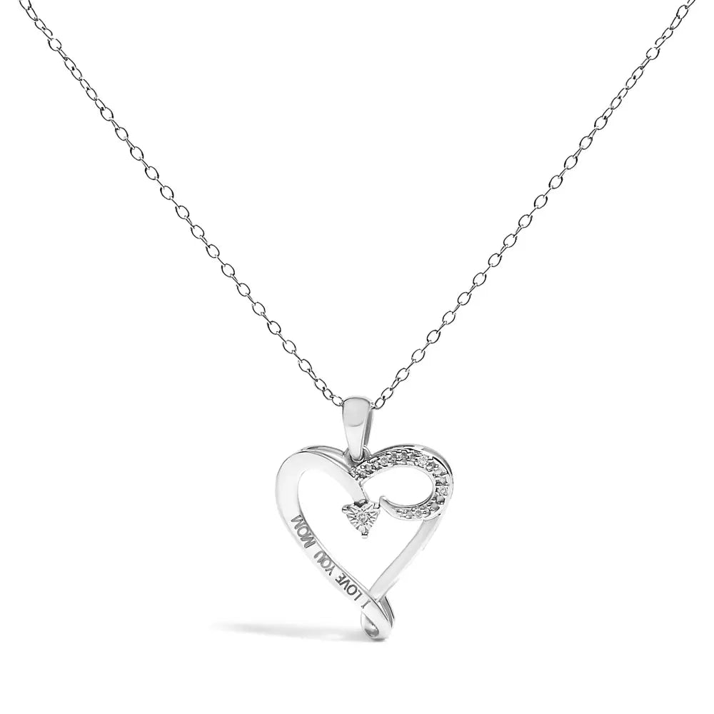Diamond accent i love you mom heart pendant in sterling silver 18 inch bijoux-nyc direct