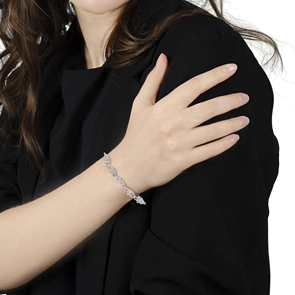 Sterling silver diamond accent interlocking infinity and heart bolo bracelet bijoux-nyc direct