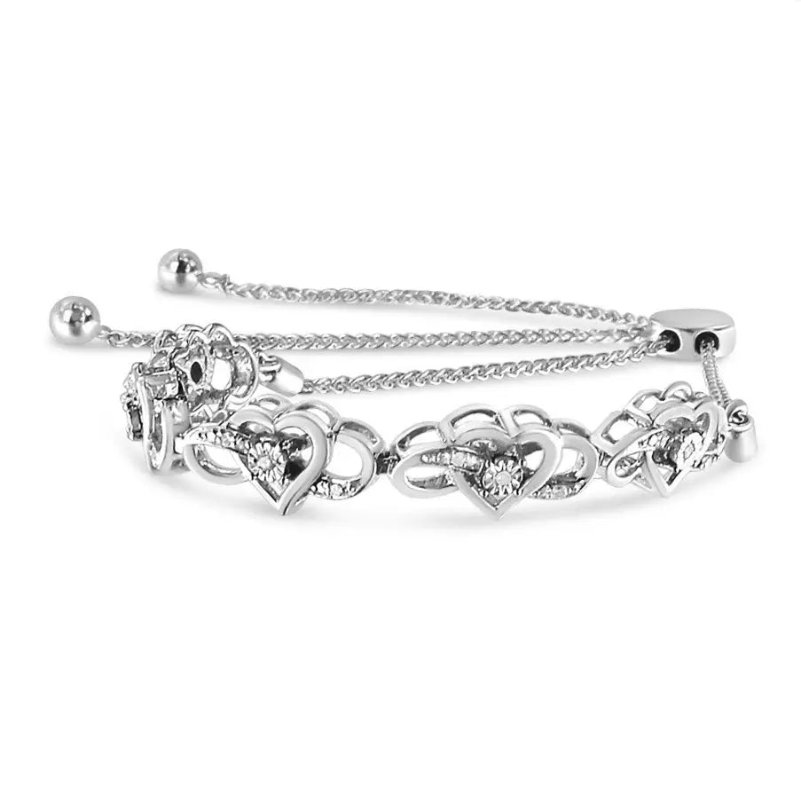 Sterling silver diamond accent interlocking infinity and heart bolo bracelet bijoux-nyc direct