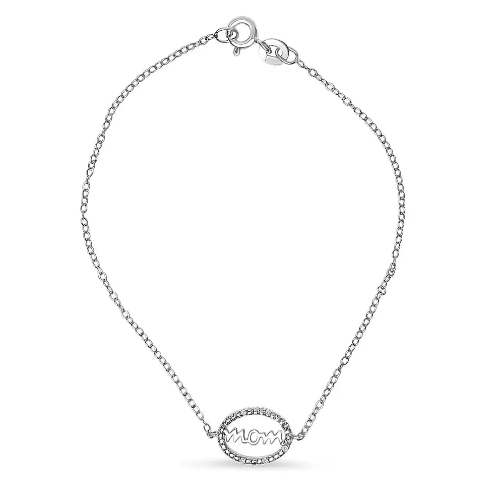Diamond accent mom charm bracelet in rhodium plated sterling silver 7 bijoux-nyc direct