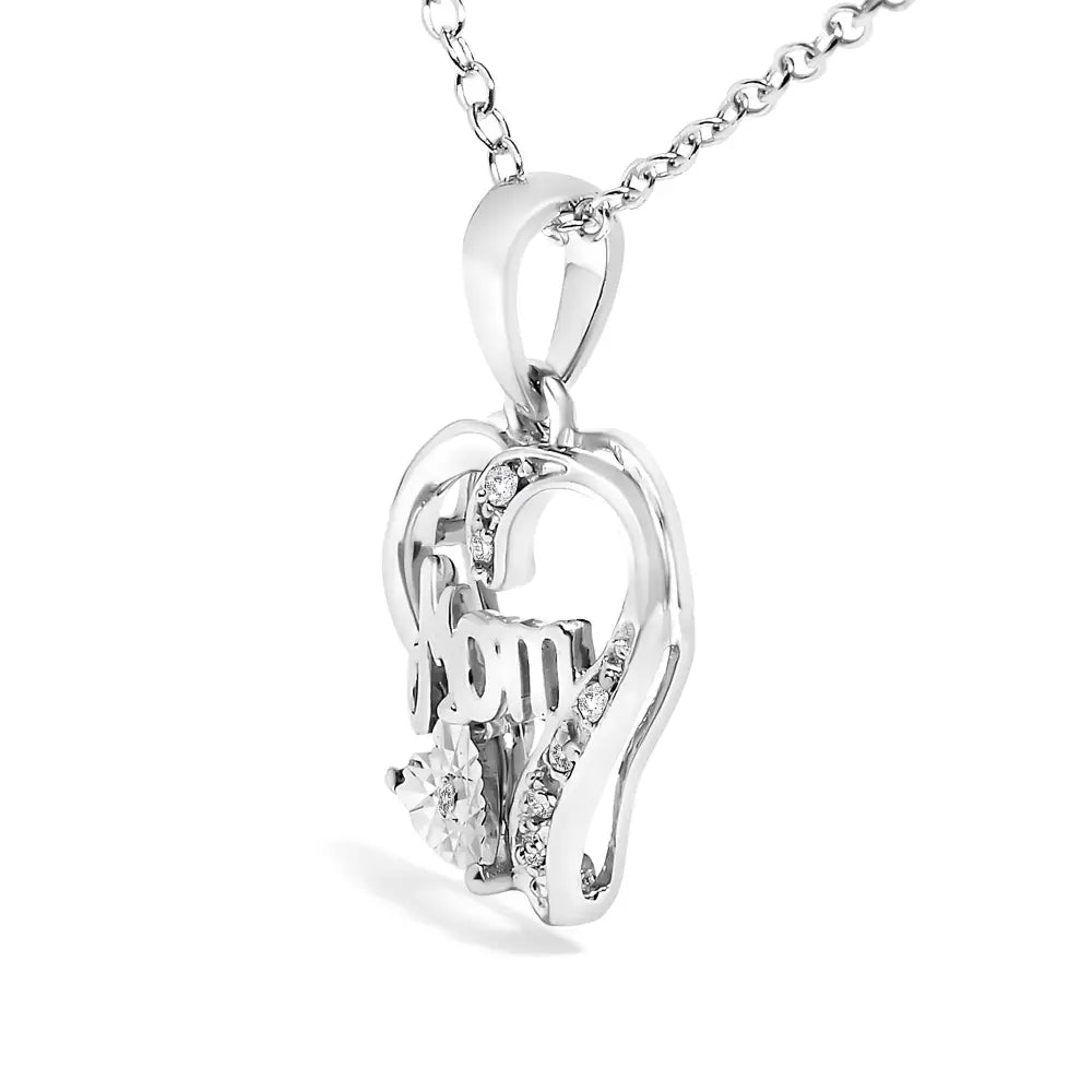 Diamond accent mom heart pendant necklace in sterling silver 18 inch bijoux-nyc direct