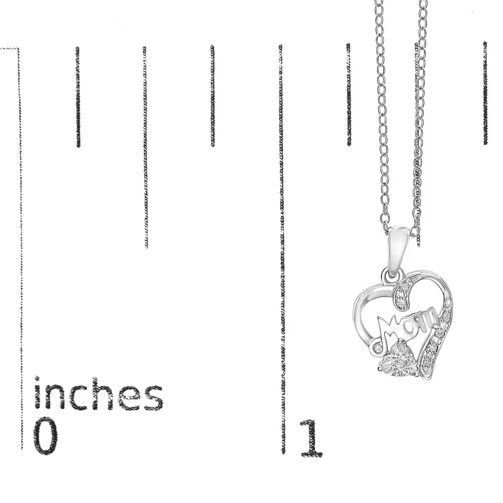 Diamond accent mom heart pendant necklace in sterling silver 18 inch bijoux-nyc direct