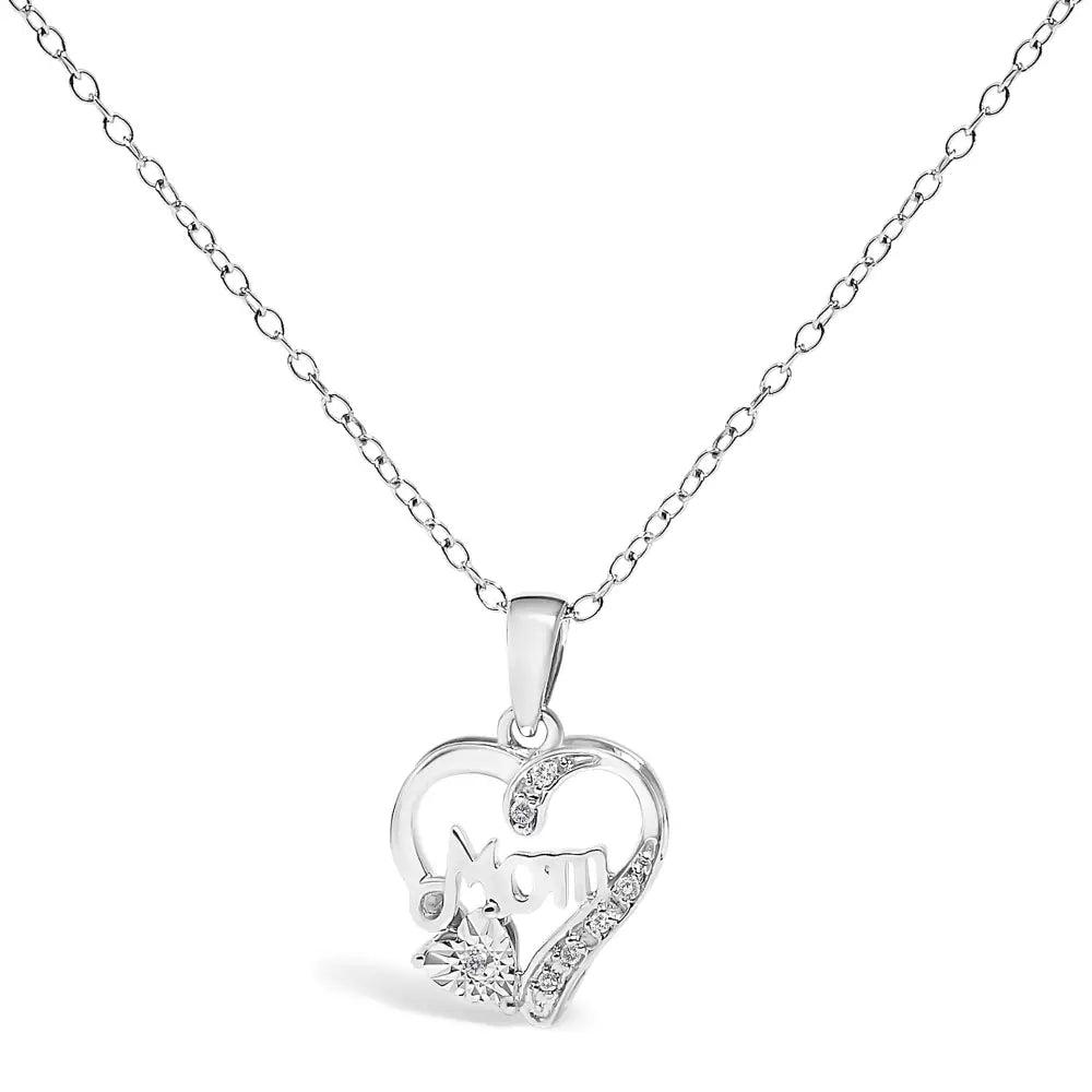 Diamond accent mom heart pendant necklace in sterling silver 18 inch bijoux-nyc direct