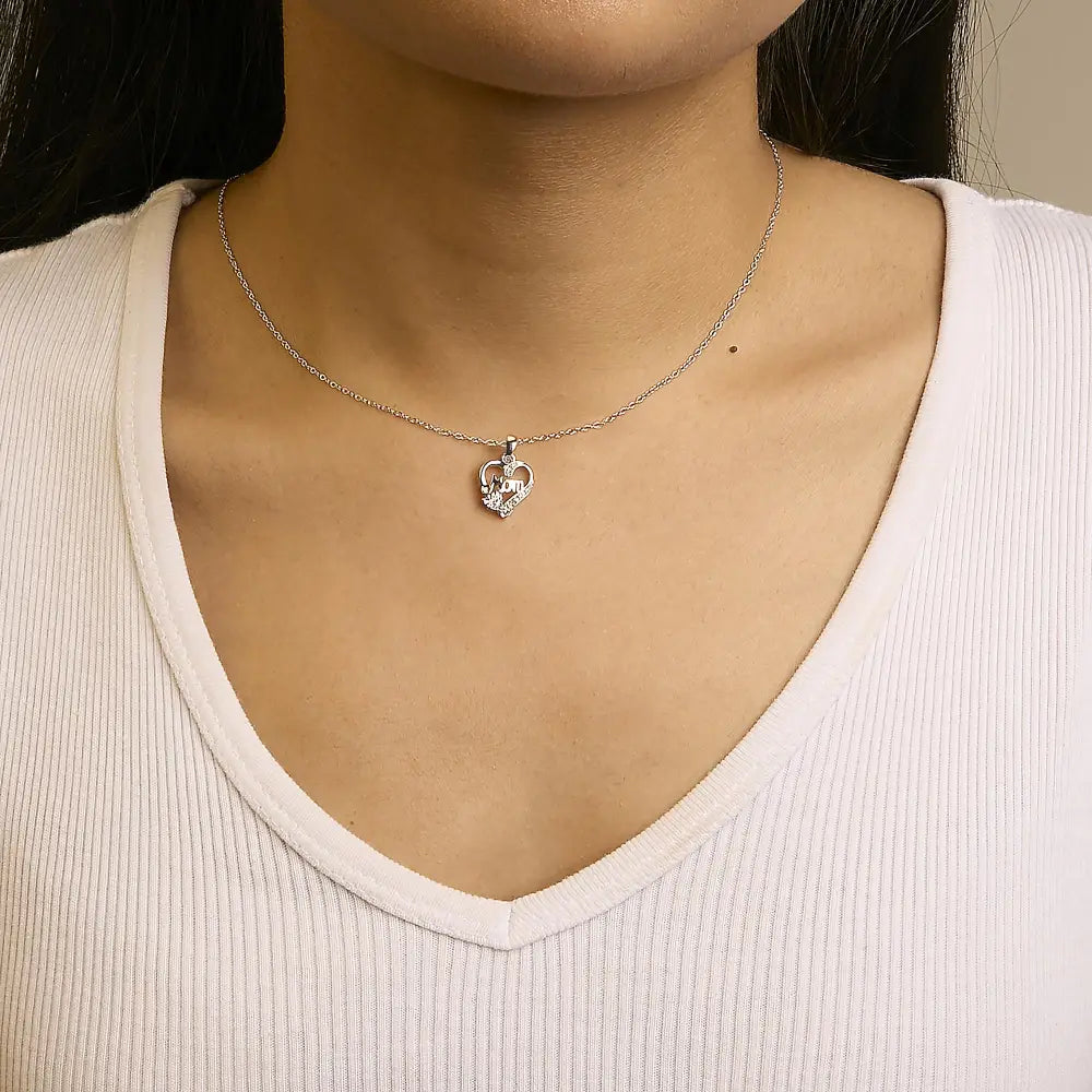 Diamond accent mom heart pendant necklace in sterling silver 18 inch bijoux-nyc direct