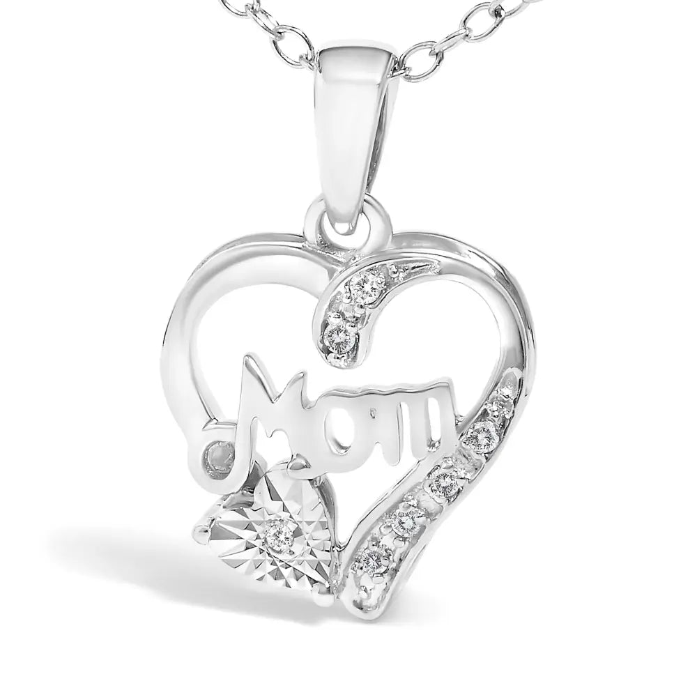 Diamond accent mom heart pendant necklace in sterling silver 18 inch bijoux-nyc direct