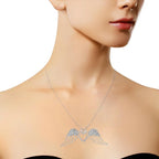 Diamond pavé angel wing double heart sterling silver necklace 1/20 cttw bijoux-nyc direct