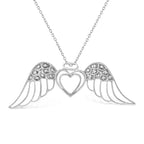 Diamond pavé angel wing double heart sterling silver necklace 1/20 cttw bijoux-nyc direct