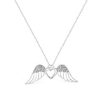 Diamond pavé angel wing double heart sterling silver necklace 1/20 cttw bijoux-nyc direct