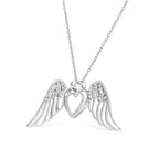 Diamond pavé angel wing double heart sterling silver necklace 1/20 cttw bijoux-nyc direct