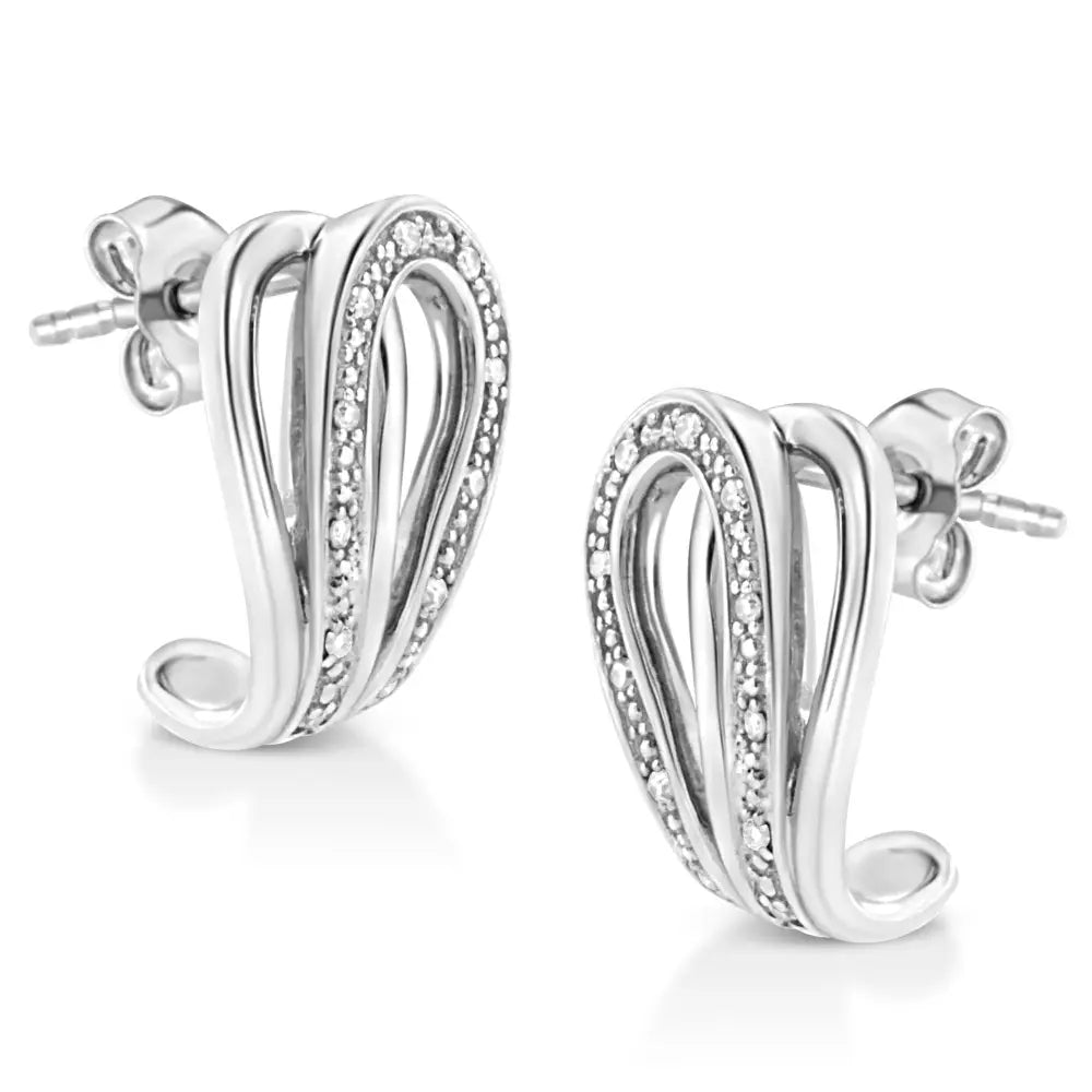 Diamond pavé horseshoe hoop earrings in sterling silver 1/10 cttw bijoux-nyc direct