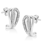 Diamond pavé horseshoe hoop earrings in sterling silver 1/10 cttw bijoux-nyc direct