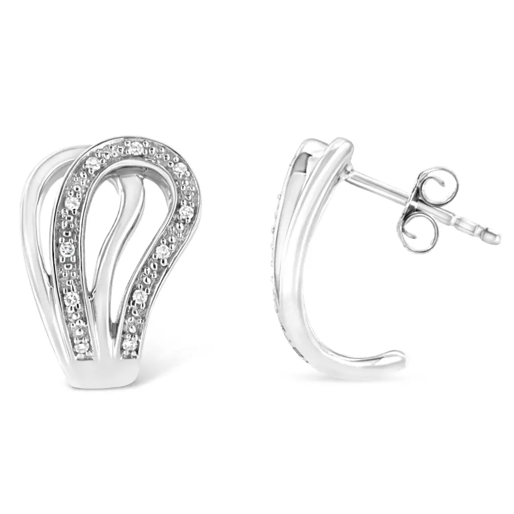 Diamond pavé horseshoe hoop earrings in sterling silver 1/10 cttw bijoux-nyc direct
