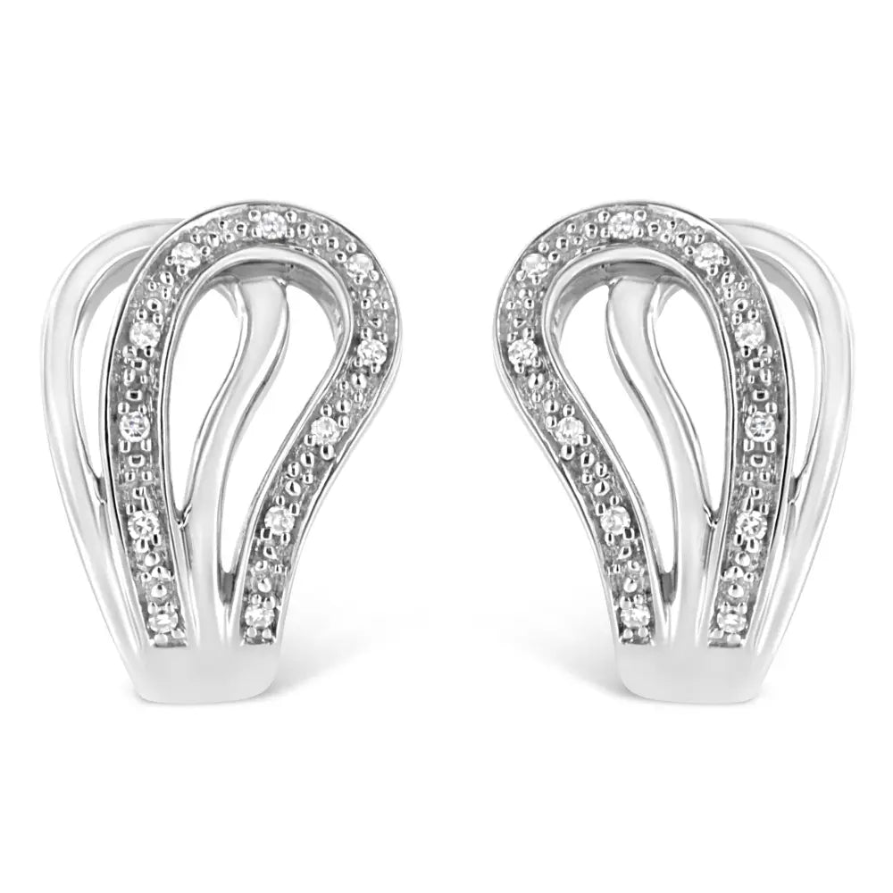 Diamond pavé horseshoe hoop earrings in sterling silver 1/10 cttw bijoux-nyc direct