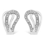 Diamond pavé horseshoe hoop earrings in sterling silver 1/10 cttw bijoux-nyc direct