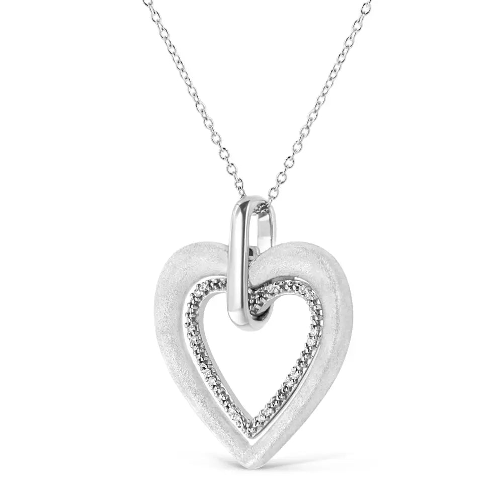 Diamond double heart pendant necklace in sterling silver 18 inch bijoux-nyc direct