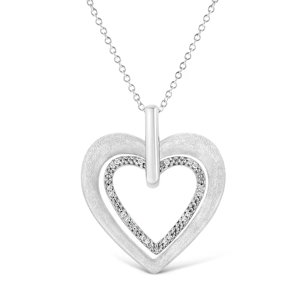 Diamond double heart pendant necklace in sterling silver 18 inch bijoux-nyc direct