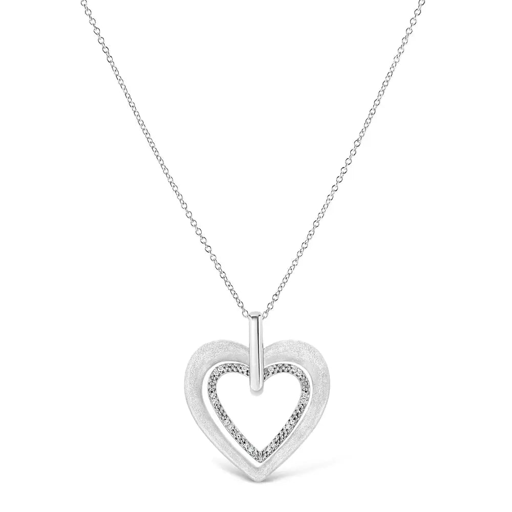 Diamond double heart pendant necklace in sterling silver 18 inch bijoux-nyc direct