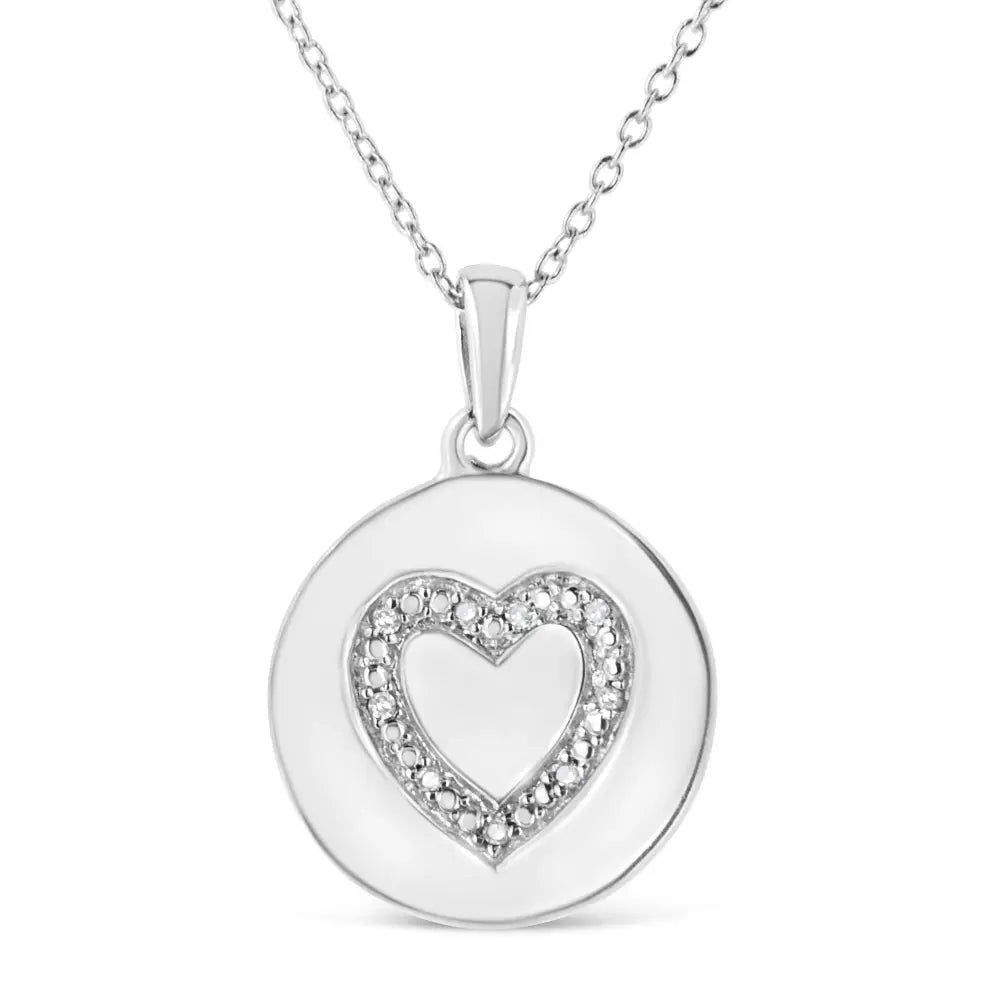 Diamond heart circle pendant necklace in sterling silver 1/30 cttw bijoux-nyc direct