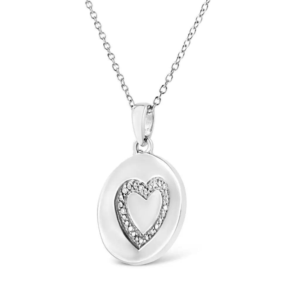 Diamond heart circle pendant necklace in sterling silver 1/30 cttw bijoux-nyc direct
