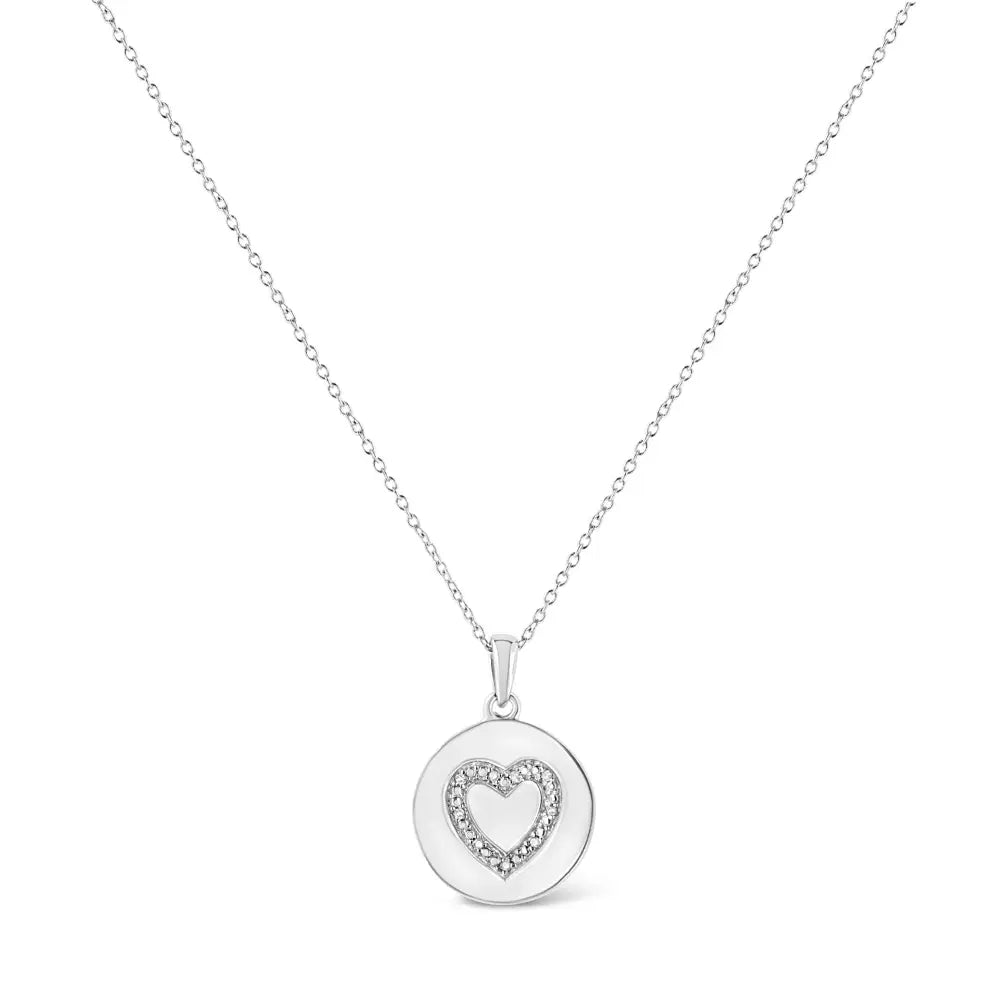Diamond heart circle pendant necklace in sterling silver 1/30 cttw bijoux-nyc direct