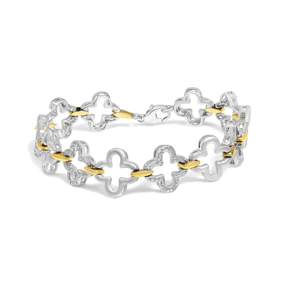 Two-tone sterling silver diamond clover tennis bracelet 1/10 cttw bijoux-nyc direct