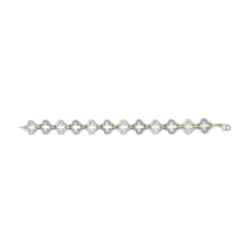 Two-tone sterling silver diamond clover tennis bracelet 1/10 cttw bijoux-nyc direct