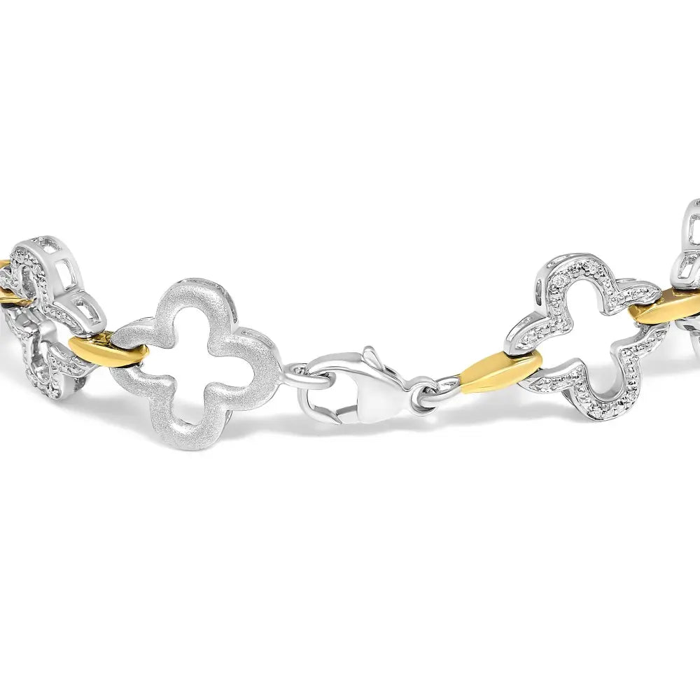 Two-tone sterling silver diamond clover tennis bracelet 1/10 cttw bijoux-nyc direct