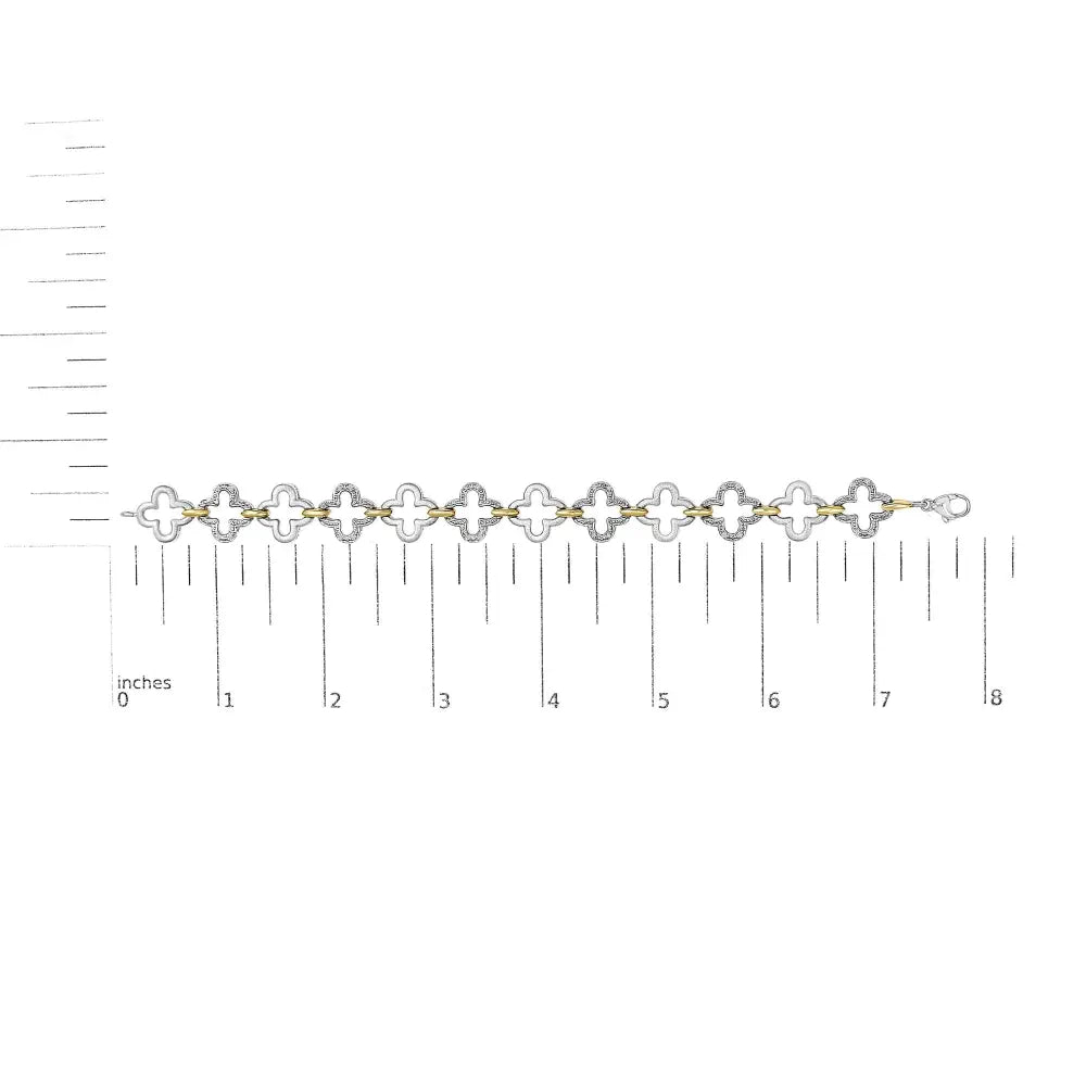 Two-tone sterling silver diamond clover tennis bracelet 1/10 cttw bijoux-nyc direct