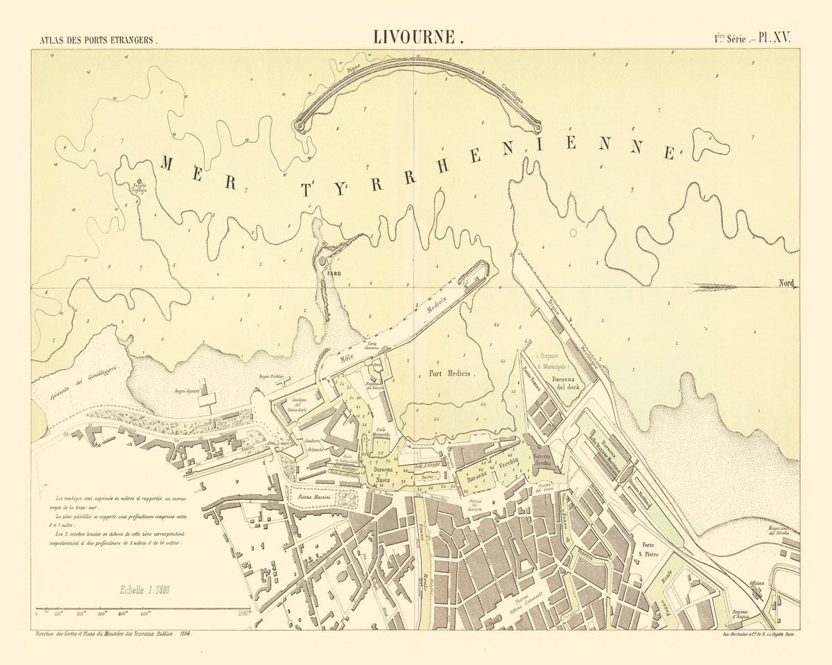 Vintage Map of Livorno, Italy 1884