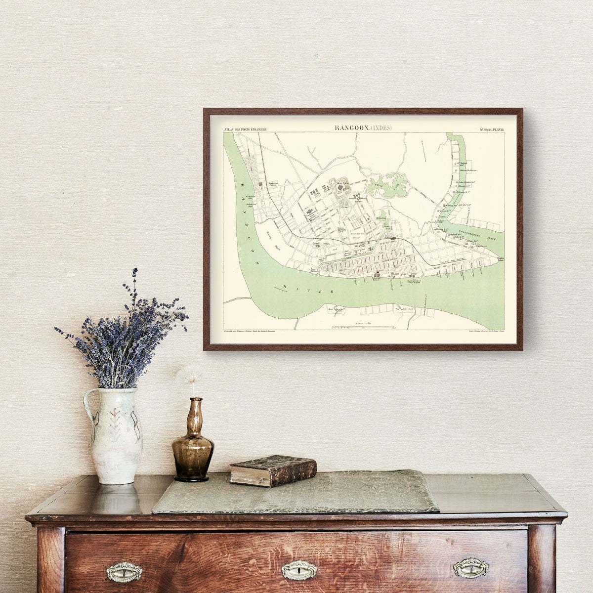 Vintage Map of Yangon, Myanmar 1888