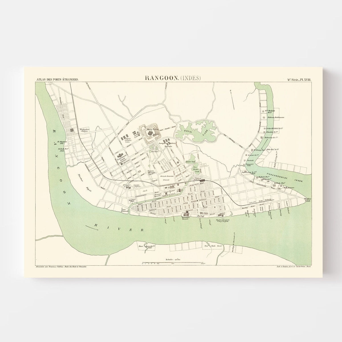 Vintage Map of Yangon, Myanmar 1888
