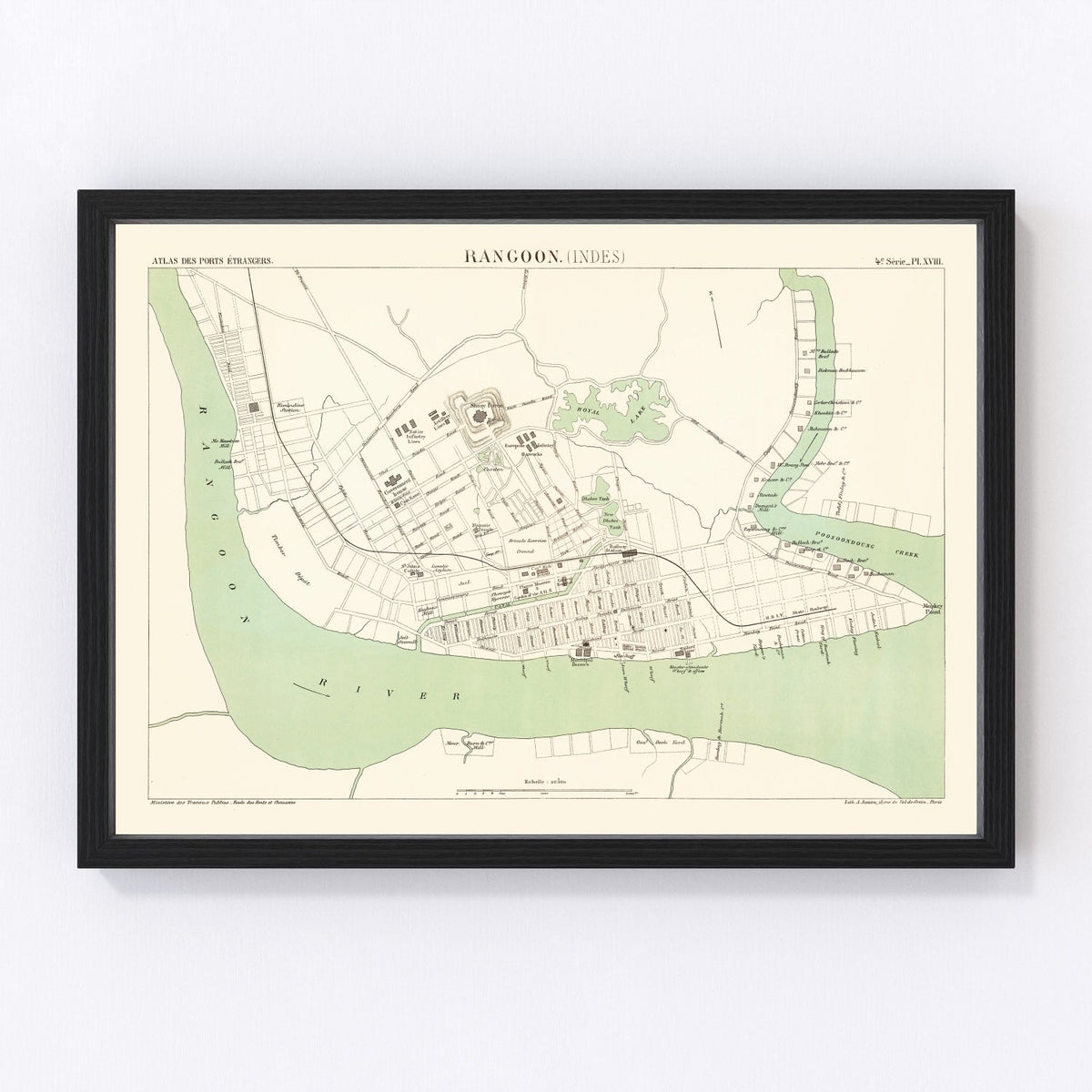 Vintage Map of Yangon, Myanmar 1888