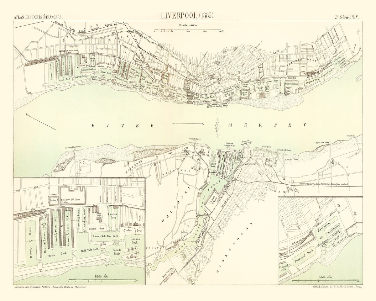 Vintage Map of Liverpool, England 1885