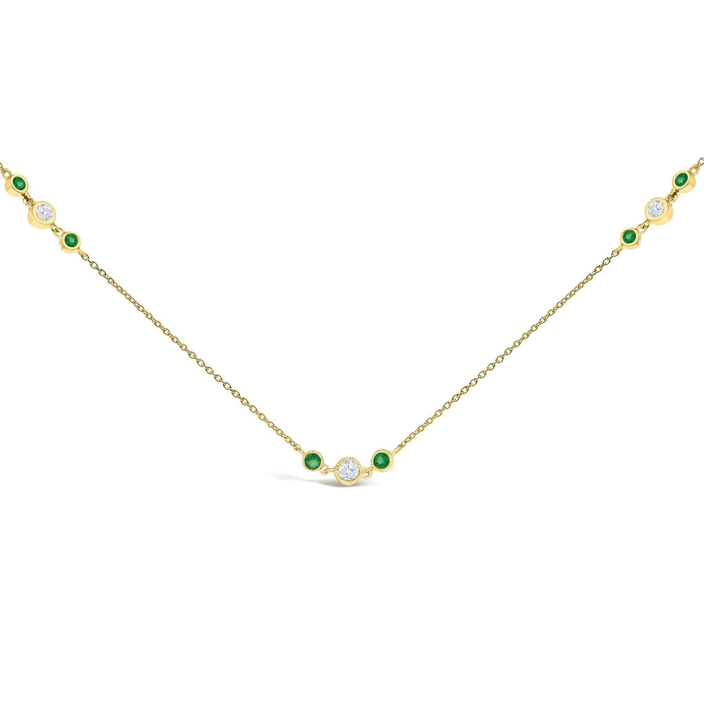 14K Yellow Gold Emerald and 1/2 Cttw Diamond Station Necklace