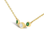 14K Yellow Gold Emerald and 1/2 Cttw Diamond Station Necklace