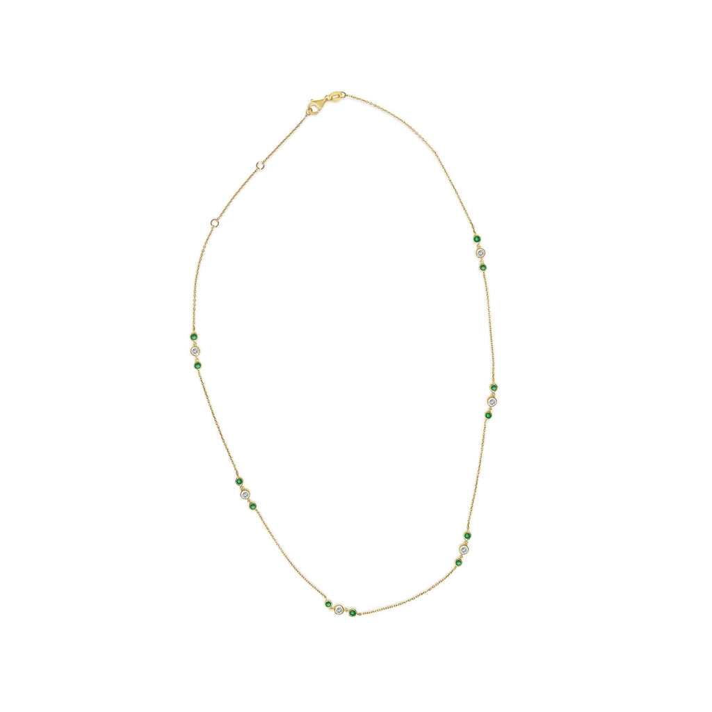 14K Yellow Gold Emerald and 1/2 Cttw Diamond Station Necklace