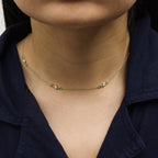 14K Yellow Gold Emerald and 1/2 Cttw Diamond Station Necklace