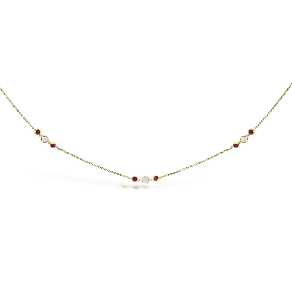 14K Yellow Gold Ruby and 1/2 Cttw Diamond Station Necklace
