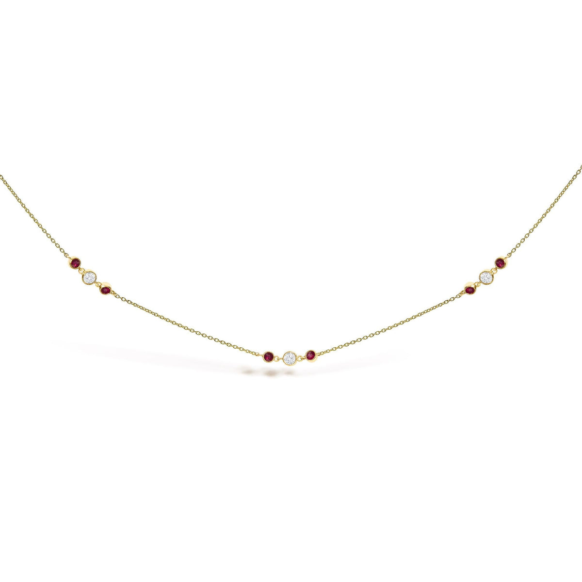 14K Yellow Gold Ruby and 1/2 Cttw Diamond Station Necklace