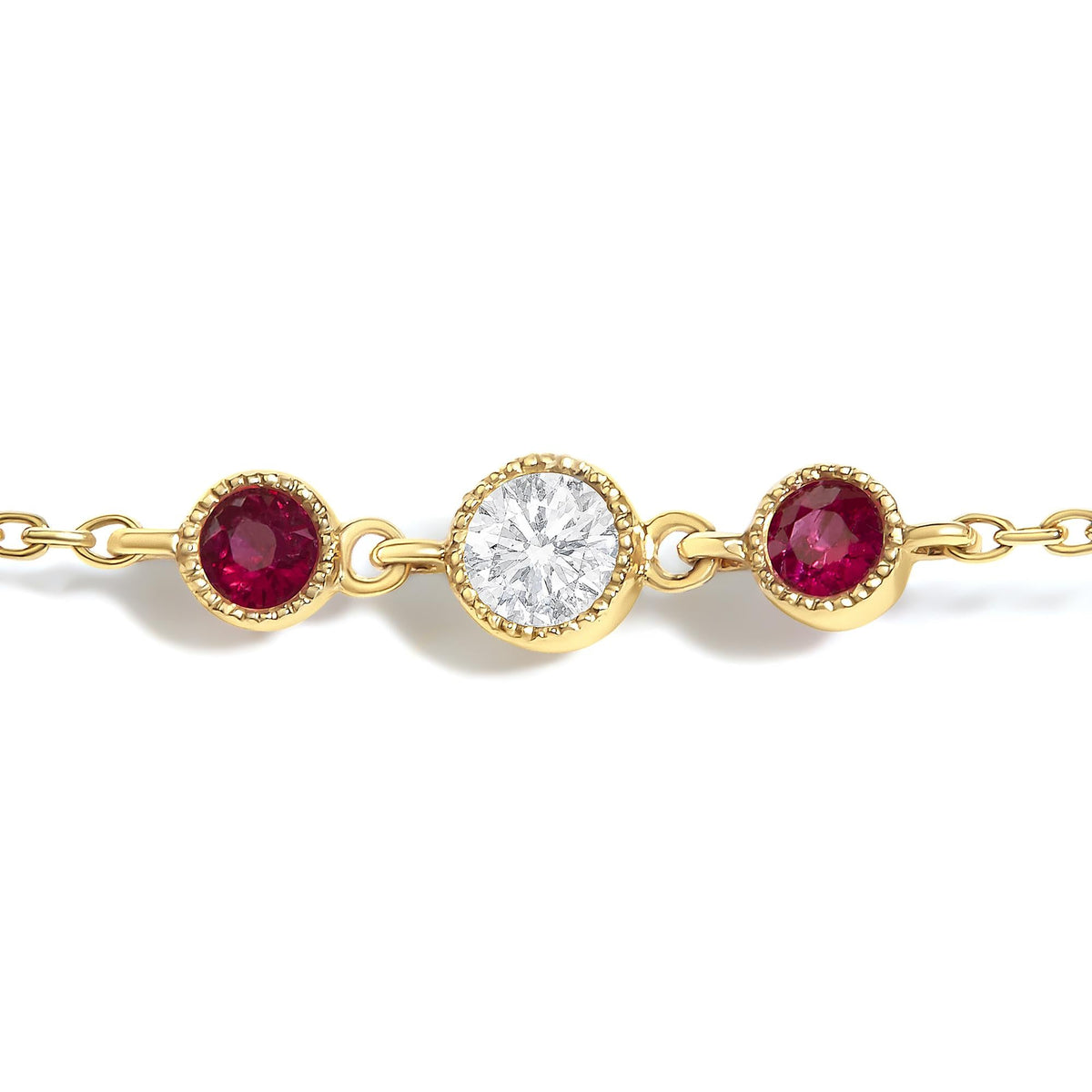 14K Yellow Gold Ruby and 1/2 Cttw Diamond Station Necklace