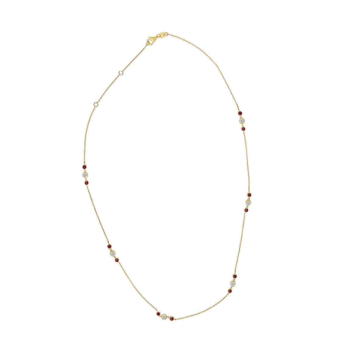 14K Yellow Gold Ruby and 1/2 Cttw Diamond Station Necklace