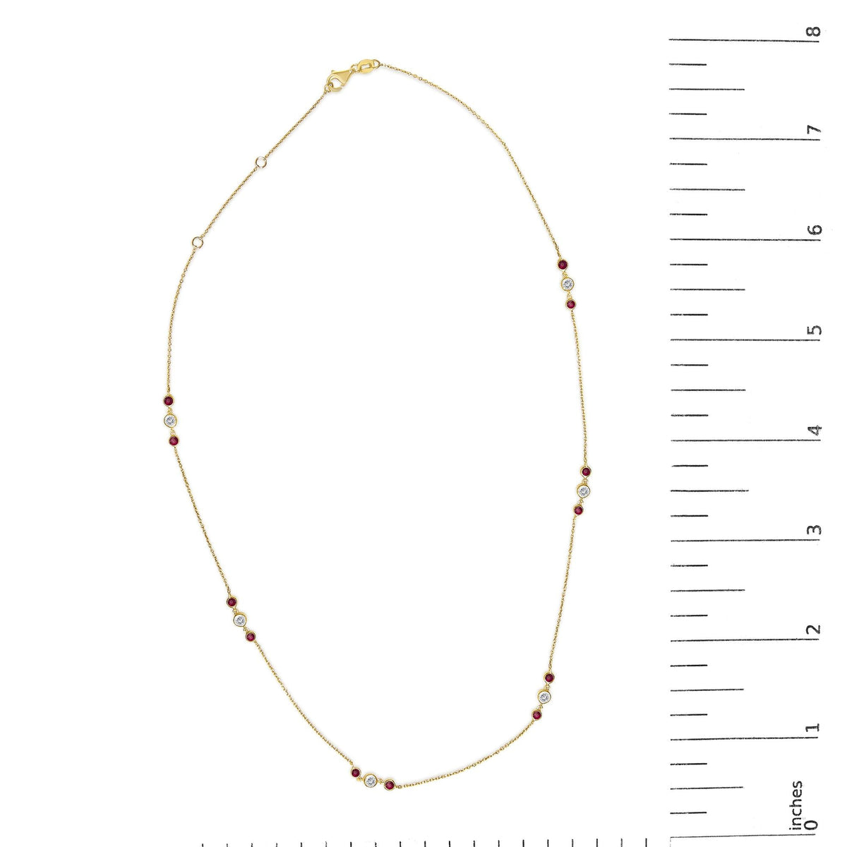 14K Yellow Gold Ruby and 1/2 Cttw Diamond Station Necklace