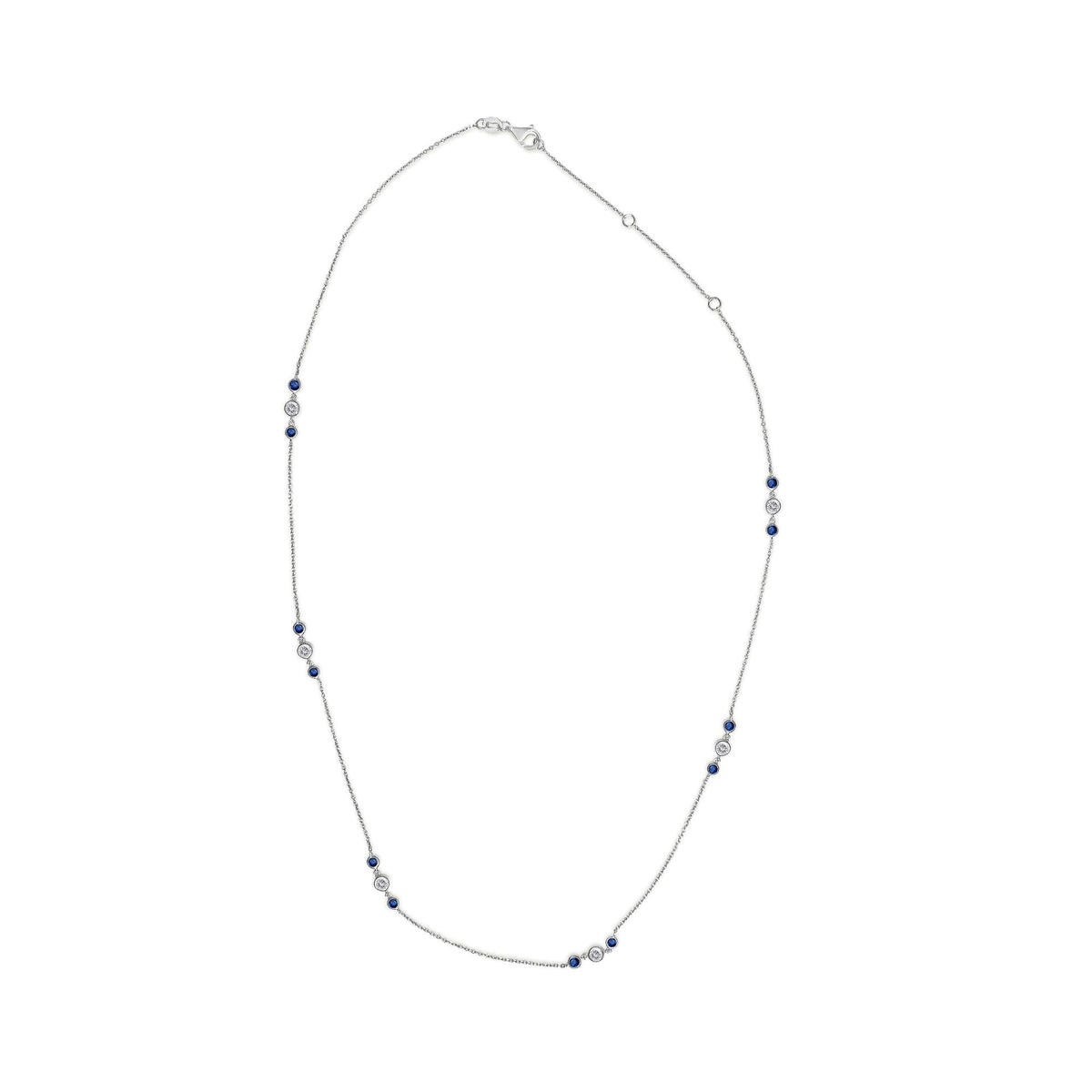 14K White Gold Sapphire and 1/2 Cttw Diamond Station Necklace