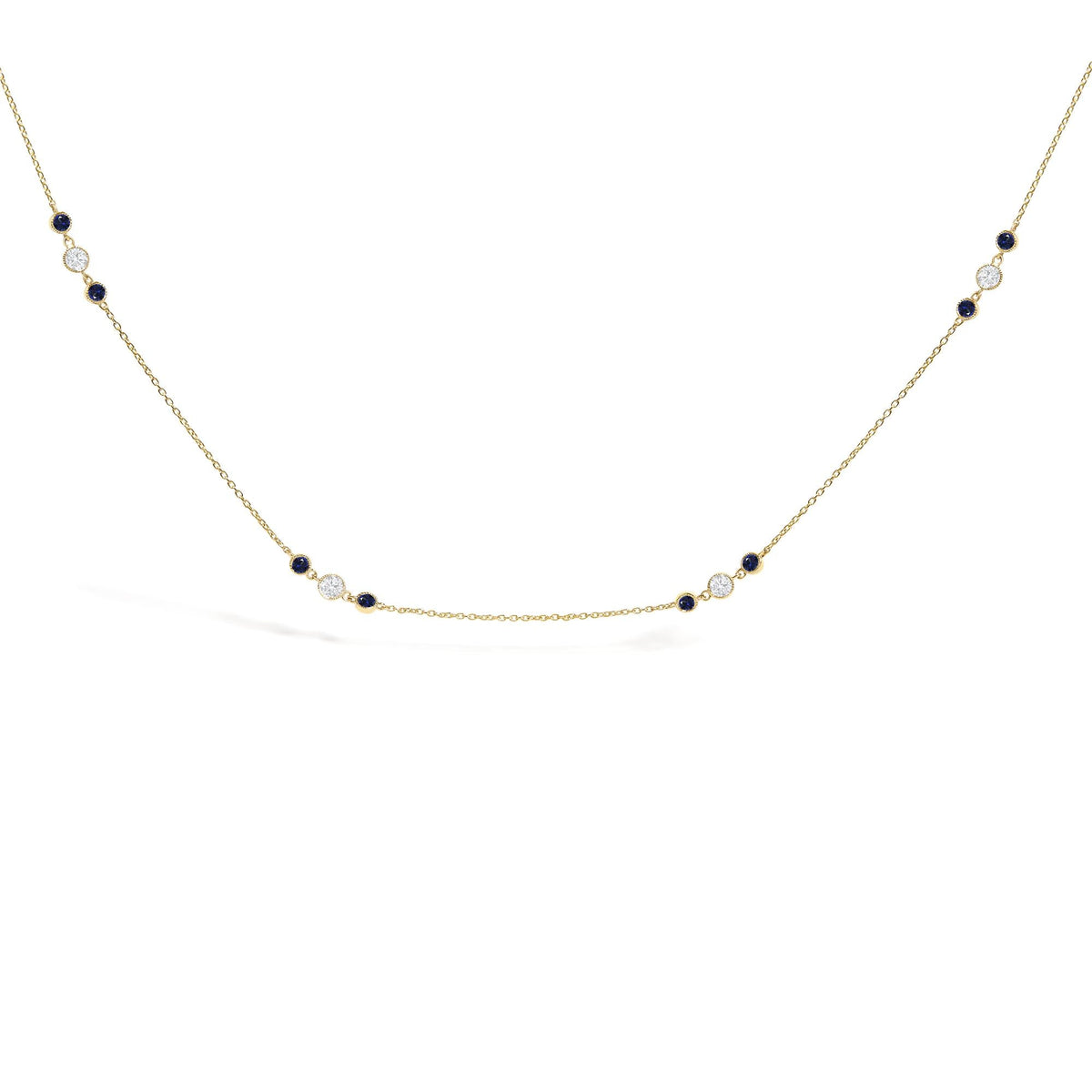 14K Yellow Gold Sapphire and 1/2 Cttw Diamond Station Necklace